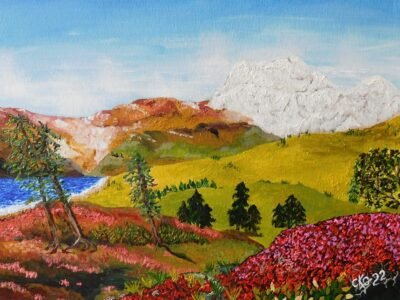 a landscape with hills and trees